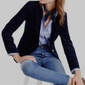 Navy corduroy J Crew blazer with gold buttons.